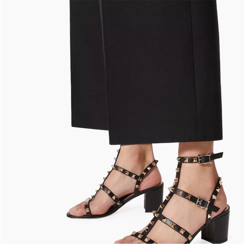 Valentino Garavani Black Sandals with Gold Studs